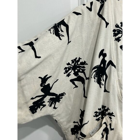 Pondicherry Tribal Reversible Open Front Cardigan Cream Black Southwestern - Picture 7 of 10